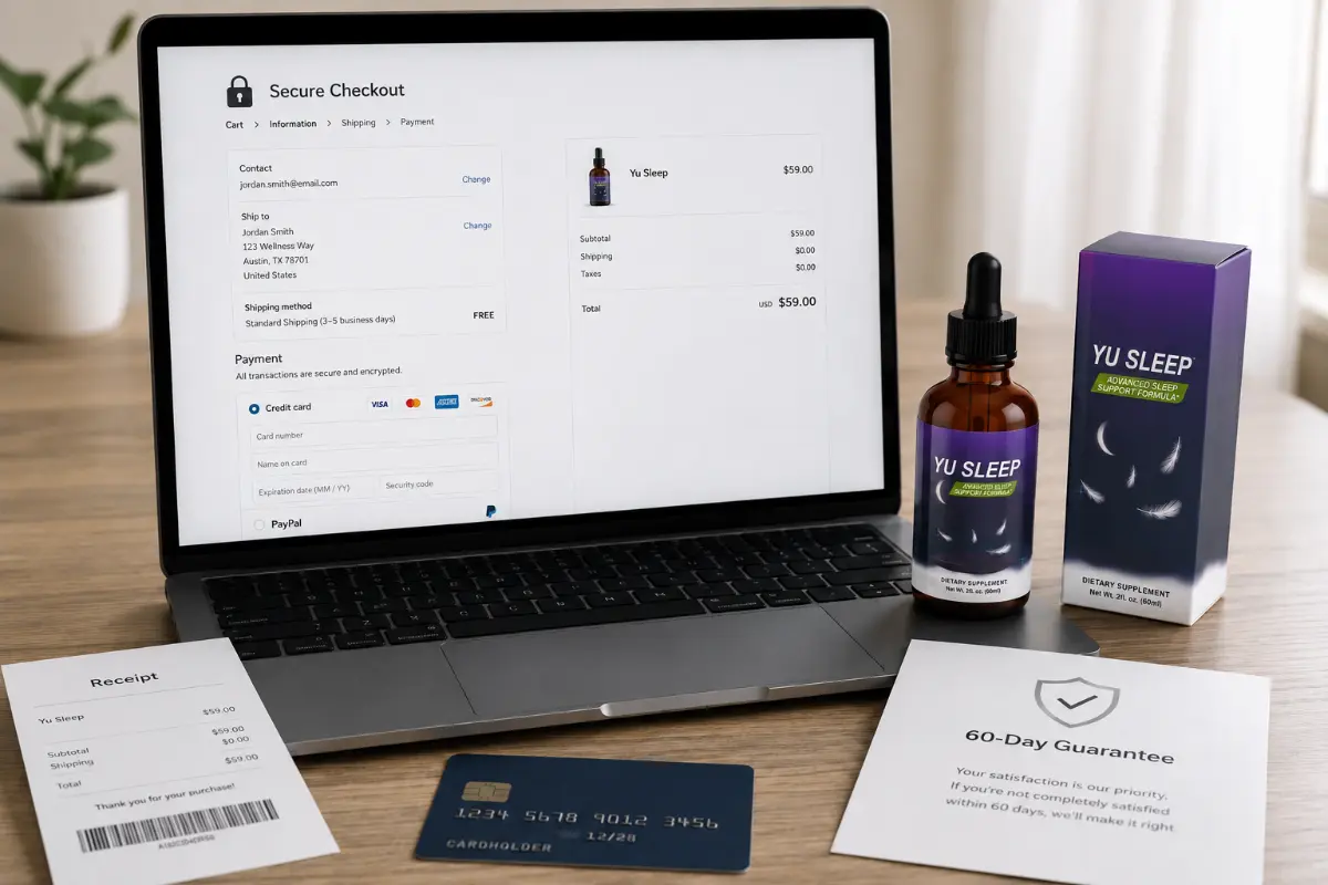 Yu Sleep checkout checklist for total cost, shipping and refund terms